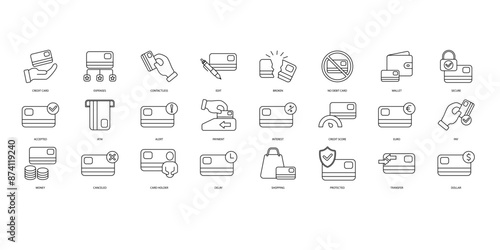 Credit card icons set. Set of editable stroke icons.Set of Credit card