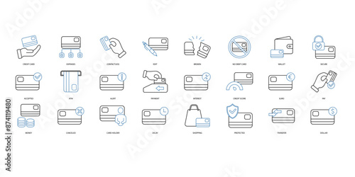 Credit card icons set. Set of editable stroke icons.Set of Credit card