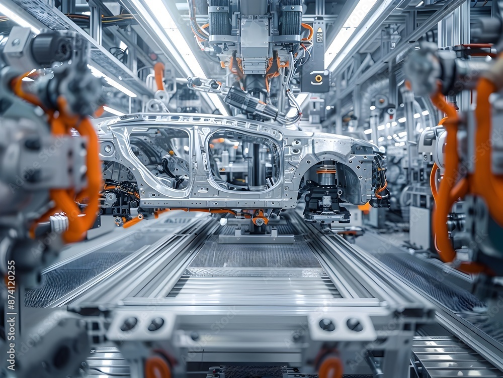 Robotic Engineer Assembling Car Parts with Mechanical Mastery in a High-Tech Factory Robotic Engineer Assembling Car Parts with Mechanical Mastery in a High-Tech Factory
