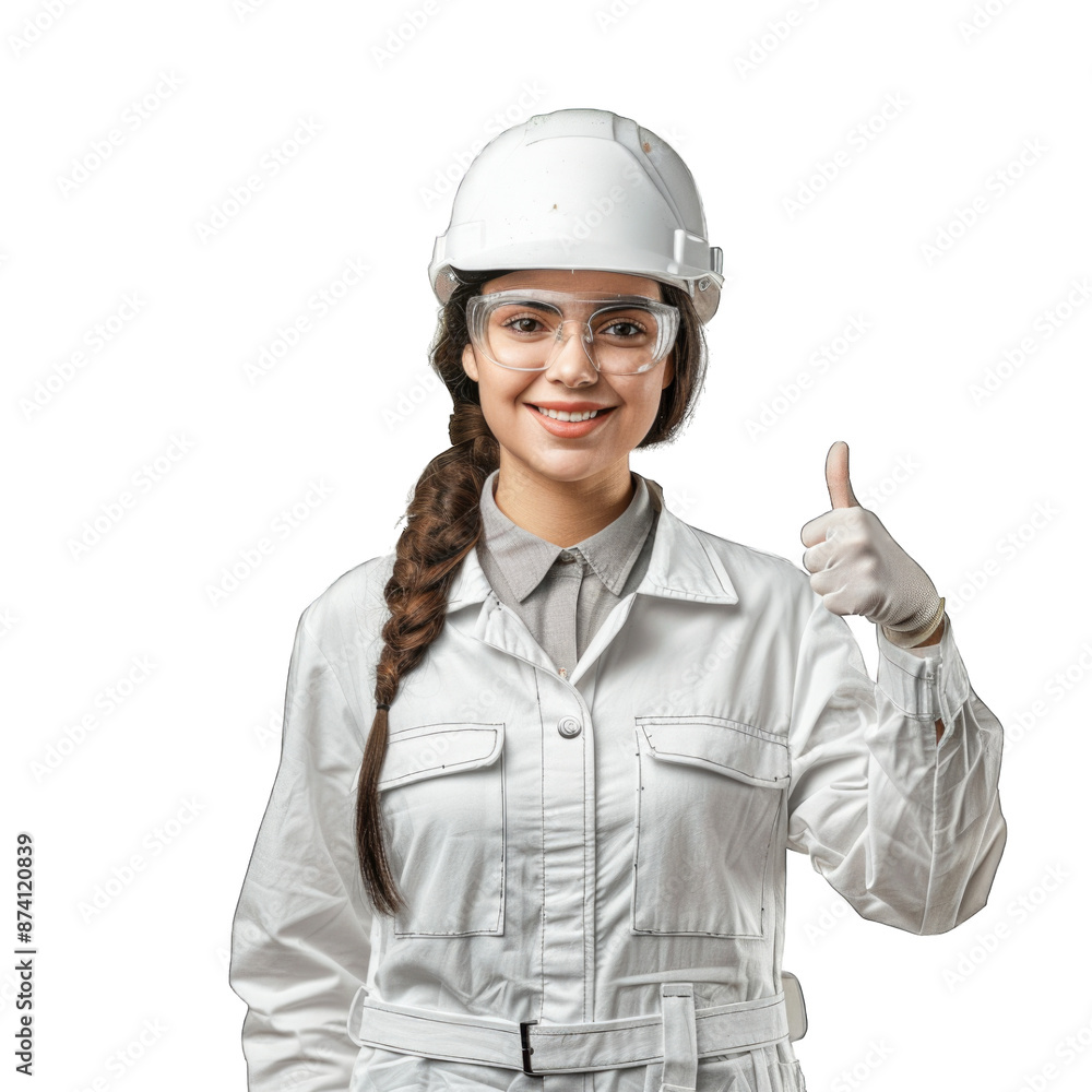 Engineer or architect woman. Portrait of cheerful female architect gesturing thumbs up. Transparent background or PNG file. Engineer or architect woman. Portrait of cheerful female architect gesturing thumbs up. Transparent background or PNG file.