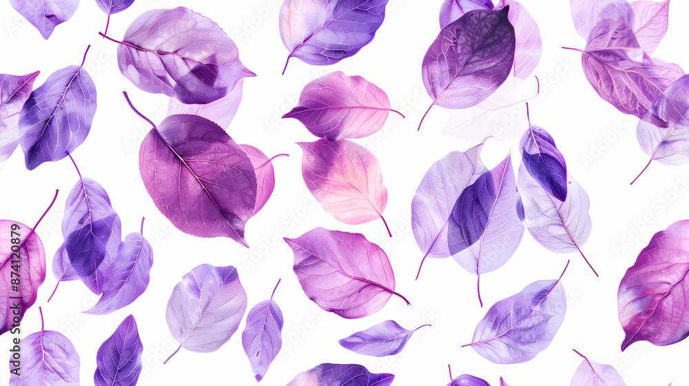 A mesmerizing pattern of delicate purple leaves gracefully scattered across a pristine white background - Seamless tile. Endless and repeat print. A mesmerizing pattern of delicate purple leaves gracefully scattered across a pristine white background - Seamless tile. Endless and repeat print.