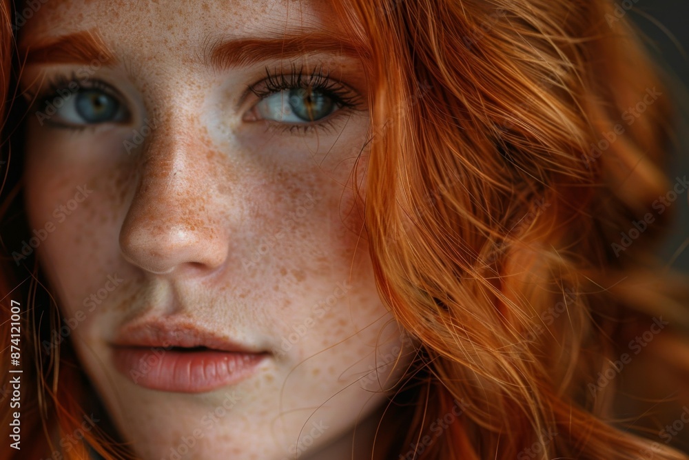 Close-Up Portrait of Freckled Redhead Woman Close-Up Portrait of Freckled Redhead Woman