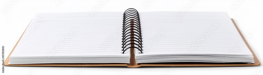 Open spiral notebook with blank white pages, perfect for writing, sketching, and note-taking. Ideal for students, professionals, and artists. Open spiral notebook with blank white pages, perfect for writing, sketching, and note-taking. Ideal for students, professionals, and artists.