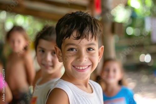 children at a summer camp in nature. generative ai