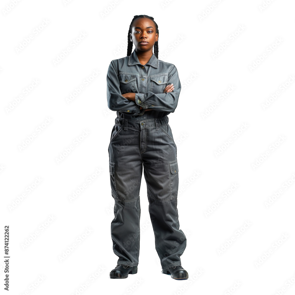 Portrait of a black female auto mechanic. Transparent background or PNG file. Portrait of a black female auto mechanic. Transparent background or PNG file.