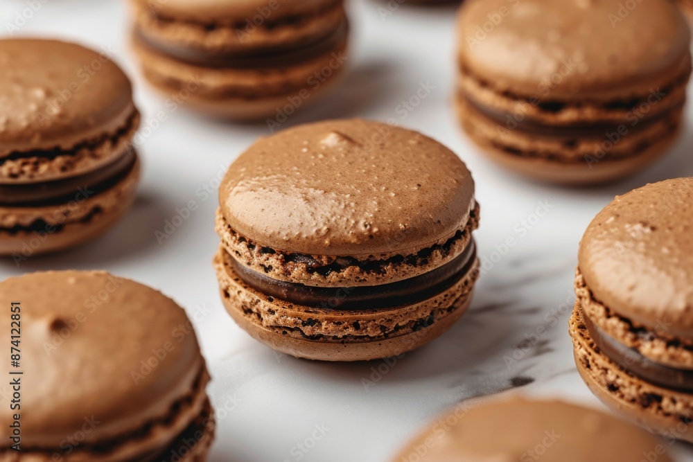 Chocolate Macarons on Marble Surface Chocolate Macarons on Marble Surface