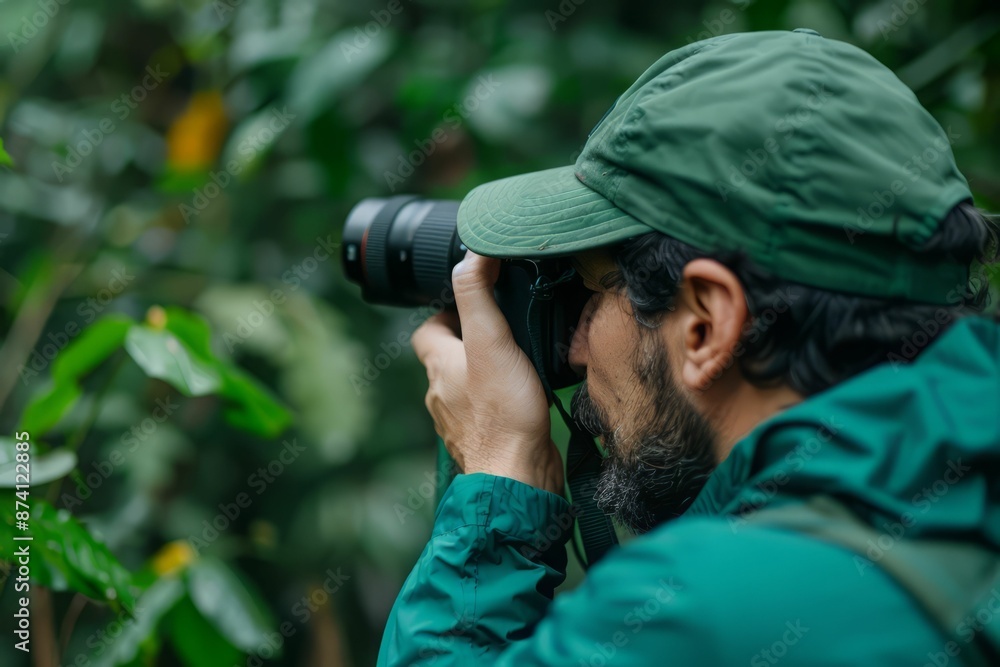 Photographer capturing nature in the rainforest. Photographer capturing nature in the rainforest.