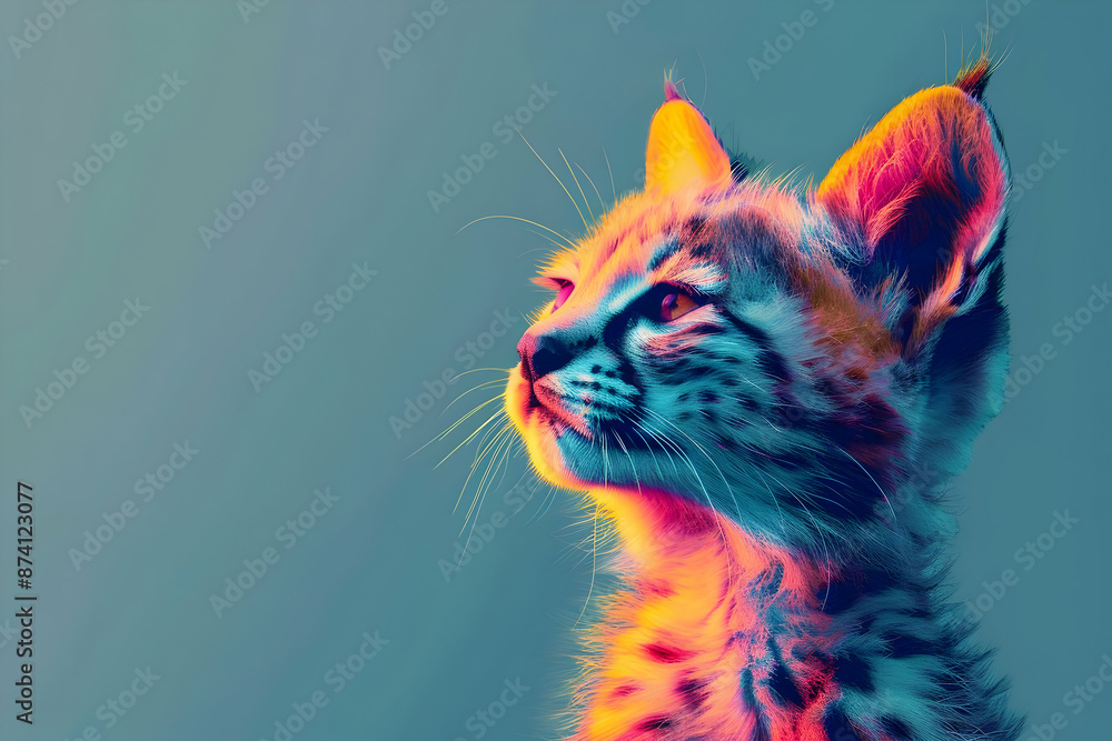 Obraz premium Neon Cat Portrait Illustration