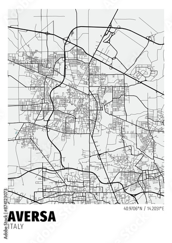 Aversa City, Italy Map - Poster Maps White Modern Wall Art Home Decor Ready to Printable
