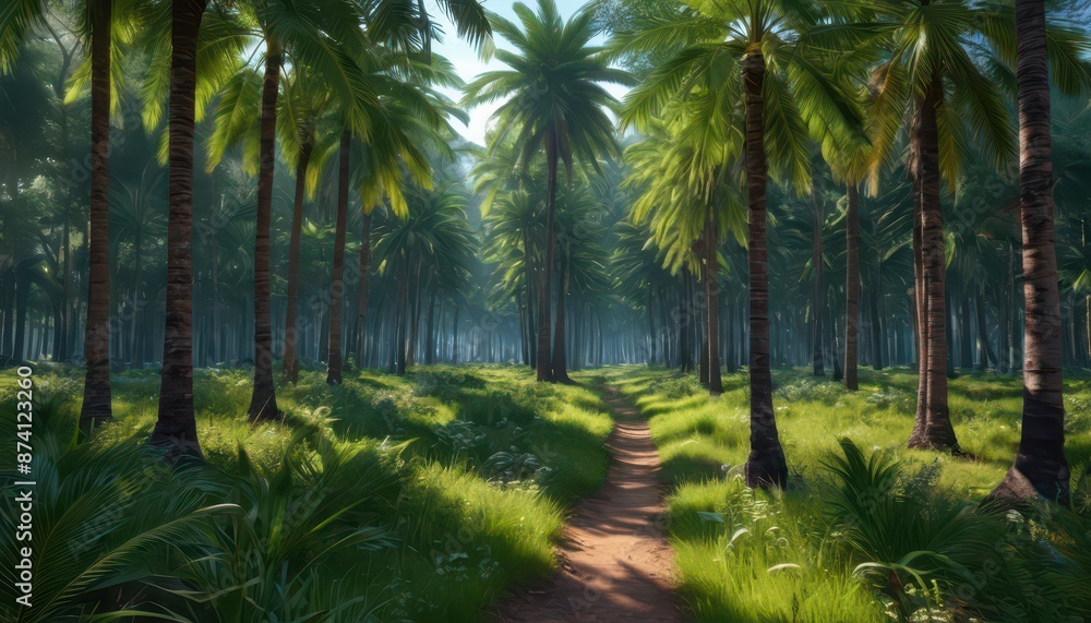 Obraz premium Path Through Lush Palm Tree Forest.
