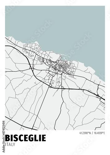 Tableau sur toile Bisceglie City, Italy Map - Poster Maps White Modern Wall Art Home Decor Ready t