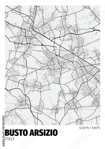 Busto Arsizio City, Italy Map - Poster Maps White Modern Wall Art Home Decor Ready to Printable

