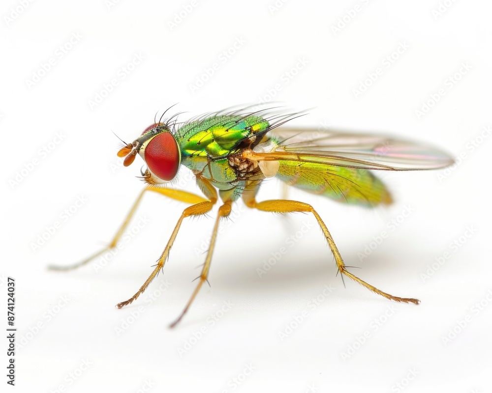 Green Fly. Closeup of Vibrant Green Fly Isolated on White Background Green Fly. Closeup of Vibrant Green Fly Isolated on White Background