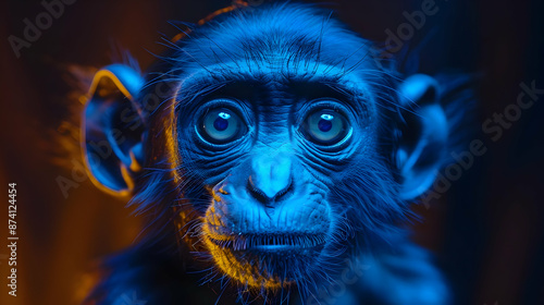 Close Up Portrait of a Monkey under Blue Light