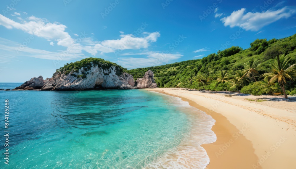 Tropical Beach with White Sand and Blue Water. Tropical Beach with White Sand and Blue Water.