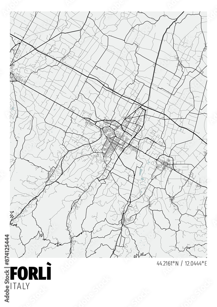 Obraz premium Forlì City, Italy Map - Poster Maps White Modern Wall Art Home Decor Ready to Printable