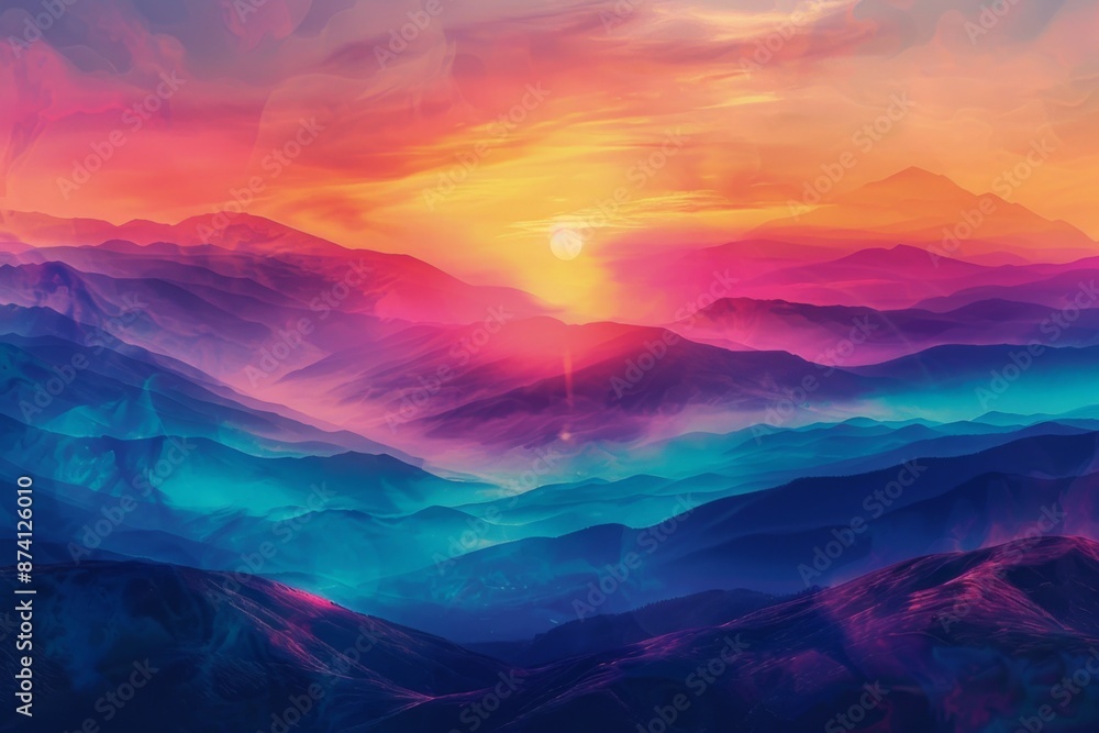 Dreamy Sunset Over Mountain Ranges Dreamy Sunset Over Mountain Ranges
