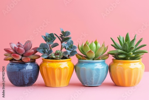 Colorful Succulent Plants in Ceramic Pots © Sandu