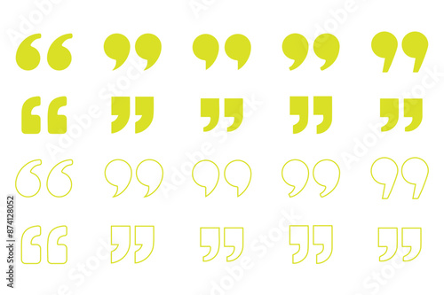 Quotes, quotation marks colorful isolated vector icon set.	
