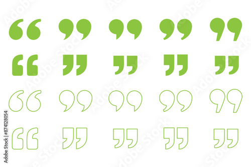 Quotes, quotation marks colorful isolated vector icon set.	
