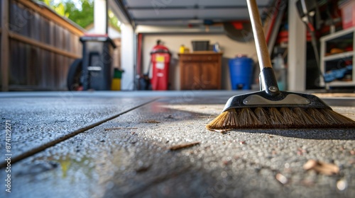 Wallpaper Mural A broom sweeping a clean garage floor, with focus on the broom and the swept area Torontodigital.ca