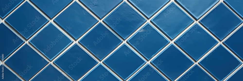 Blue diamond-shaped tiles form an interesting geometric pattern on a wall. Blue diamond-shaped tiles form an interesting geometric pattern on a wall.