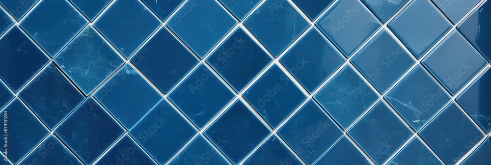 Blue and white square ceramic tiles arranged in a diamond pattern Blue and white square ceramic tiles arranged in a diamond pattern
