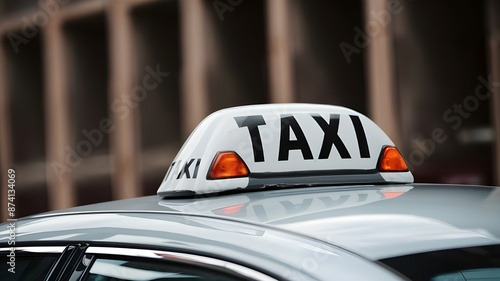 Urban transportation detail closeup of checkered taxi sign atop car