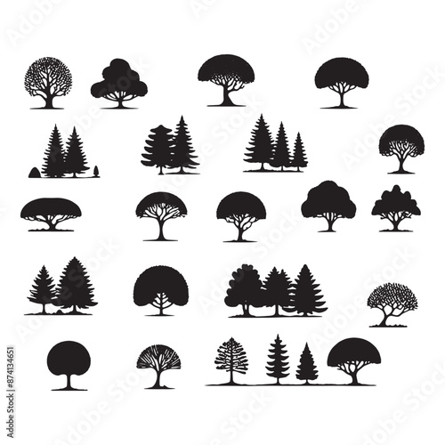 set of trees silhouettes	 on white