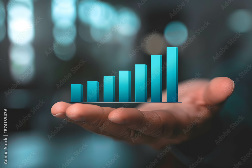 A strategic investment plan for long-term wealth growth, invest for financial freedom and retirement, sustainable financial and business growth, hand and rising bar graph A strategic investment plan for long-term wealth growth, invest for financial freedom and retirement, sustainable financial and business growth, hand and rising bar graph