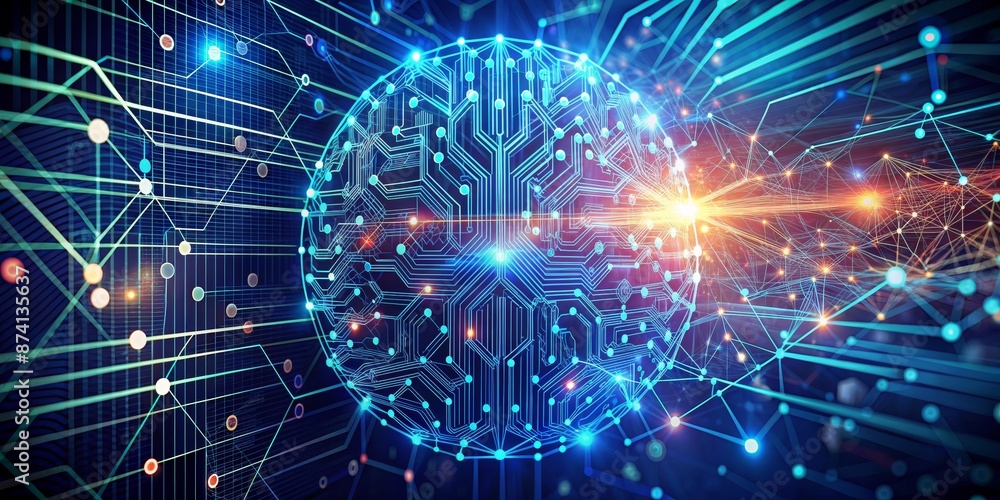 Fototapeta premium Abstract AI Neural Pathway Waves Illustration Info Big Business Texture | Digital Technology | Tech | Innovation | Science | Futuristic