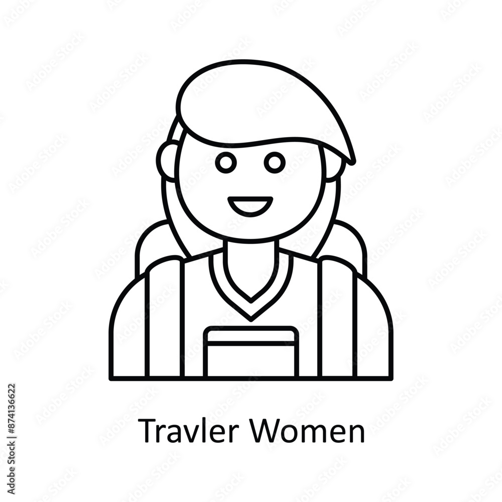 Traveller Woman vector outline Design illustration. Symbol on White background EPS 10 File Traveller Woman vector outline Design illustration. Symbol on White background EPS 10 File