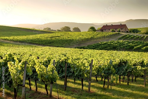 A stunningly serene vineyard, nestled on a gentle slope