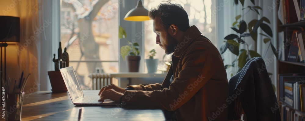 Businessman in jacket and no pants, working from home, humorous scene. Businessman in jacket and no pants, working from home, humorous scene.