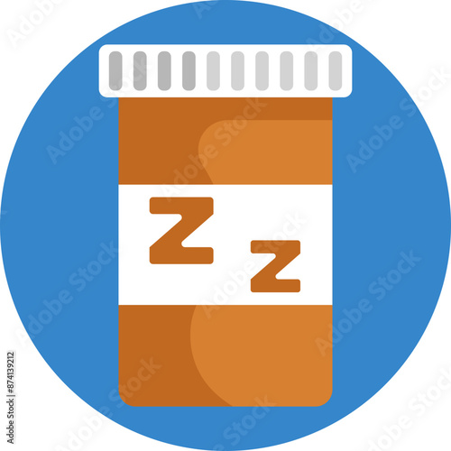  An icon featuring a bottle of sleeping pills with a label showing a nighttime scene.