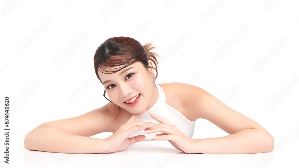 Beautiful young asian woman with clean fresh skin on white background, Face care, Facial treatment, Cosmetology, beauty and spa, Asian women portrait. Beautiful young asian woman with clean fresh skin on white background, Face care, Facial treatment, Cosmetology, beauty and spa, Asian women portrait.