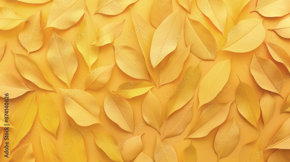 Yellow leaves on yellow background. Seamless autumn pattern. 3d rendering illustration for fall season sale, nature backdrop, thanksgiving, october, november Yellow leaves on yellow background. Seamless autumn pattern. 3d rendering illustration for fall season sale, nature backdrop, thanksgiving, october, november