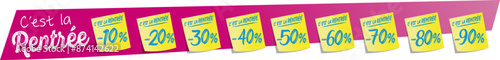 Promotions rentrée scolaire au jaune fluo, étiquettes de prix rentrée des classes