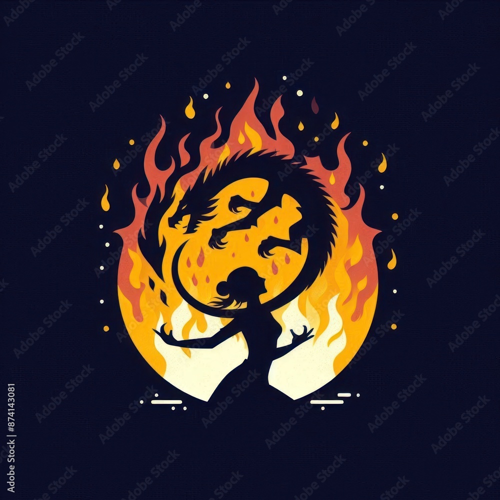 Fototapeta premium Imagining Wonders: Person, Dragon, and Fire Clouds