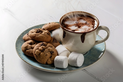 a steaming hot chocolate drink on a pristine white background photo