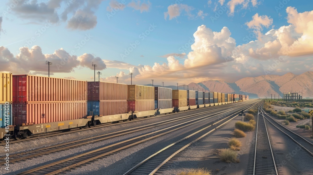 Fototapeta premium A freight train loaded with shipping containers.