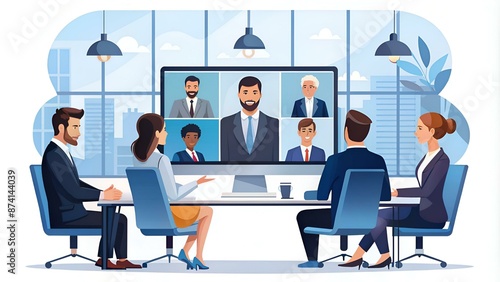 vector business smart working with online video conference meeting concept and business team working from anywhere with internet wireless technology. 