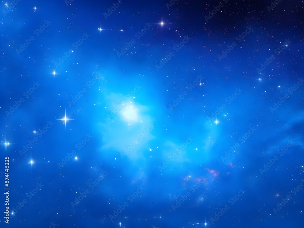 Obraz premium Vivid Blue Nebula with Stars Illuminating a Beautiful, Smooth Cosmic Background