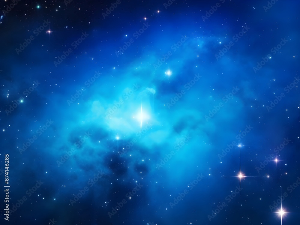 Obraz premium Vivid Blue Nebula with Stars Illuminating a Beautiful, Smooth Cosmic Background