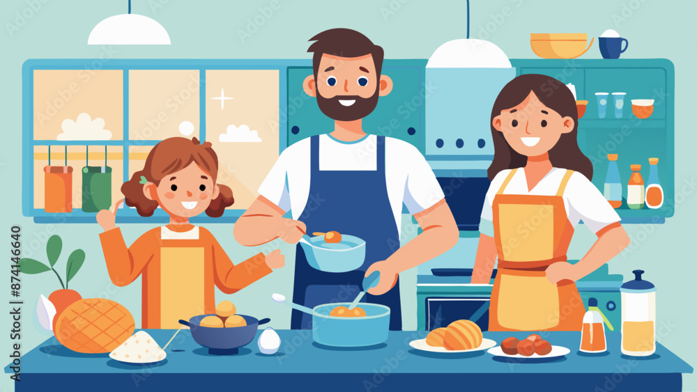 Happy Family Cooking Together in a Modern Kitchen Happy Family Cooking Together in a Modern Kitchen