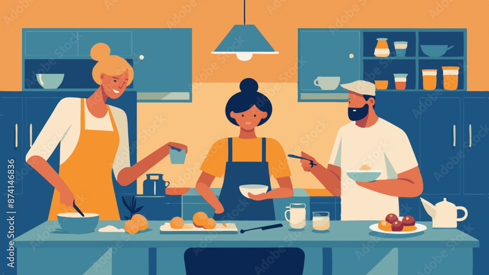 Family Cooking Together in Modern Kitchen Interior Family Cooking Together in Modern Kitchen Interior