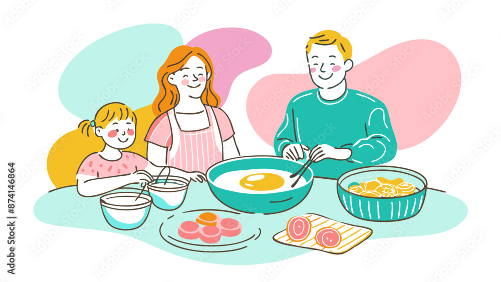 Happy Family Cooking Together in Kitchen Illustration Happy Family Cooking Together in Kitchen Illustration