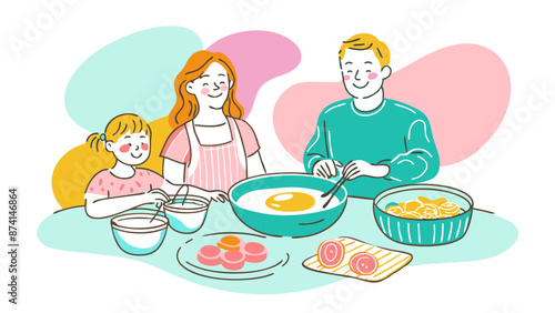 Happy Family Cooking Together in Kitchen Illustration