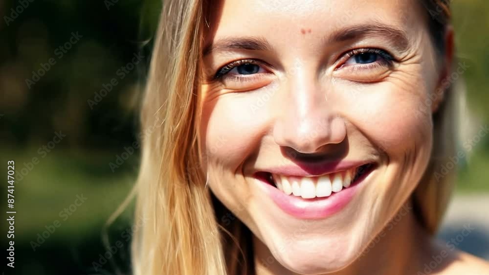 Portrait of a pretty and natural young blonde woman smiling directly into the camera and moving her head slightly Portrait of a pretty and natural young blonde woman smiling directly into the camera and moving her head slightly
