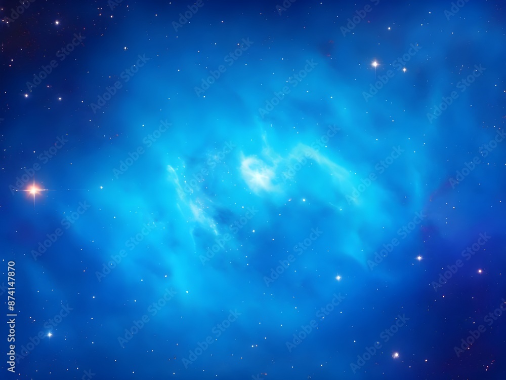 Obraz premium Vivid Blue Nebula with Stars Illuminating a Beautiful, Smooth Cosmic Background